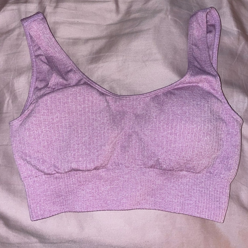 Pink Ribbed Seamless Sports Bra